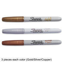 Sharpie 39100 ปากกามาร์คเกอร์ 1 มม. น้ำมัน ปากกามาร์คเกอร์ถาวร ทองแดง ซิลเวอร์ ทอง ปากกา ปากกาเพ้นท์สำหรับบัตรของขวัญสีดำ โลหะ พลาสติก แก้ว-czechao