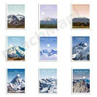 โปสเตอร์ท่องเที่ยวของ Vincennes Massif, Mount Elbrus, Kilimanjaro, Mont Blanc, K2 Karakoram และอื่นๆ