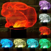 SmartPhonemall Rabbit Shape 3D Touch Switch Control LED Light , 7 Colour Discoloration Creative Visual Stereo Lamp Desk Lamp Night Light