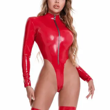 Women's Latex Wet Look Jumpsuit Leather Catsuit Close-fitting
