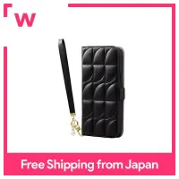 Elecom iPhone 14 Plus Case Cover Notebook Type Leather Quilted Mirror with Card Pocket Black PM-A22BPLFJM4BK
