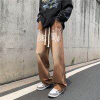 Brown Print Straight Jeans Men 39;s Autumn New High Street Hip Hop Jeans Fashion Casual Streetwear Trend Ins Trousers Men Clothing