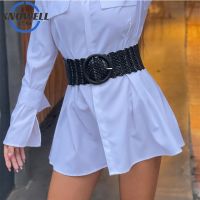 【cw】 Black Wide BeltDresses ClothesCorsetsWomen Buckle Pin Elastic Waist Belts Female Waistband Atutumn Winter