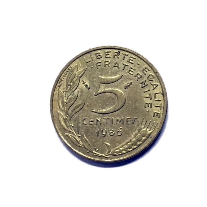เหรียญฝรั่งเศสร้อยละ5สุ่มปี-km933สะสมเหรียญจริง1ชิ้น