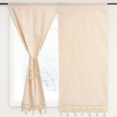 High Quality Handmade Cotton Curtains Lace Flower Cortina Crochet Hollow Out Curtain Rod Pocket Kitchen Blinds Shower Curtain