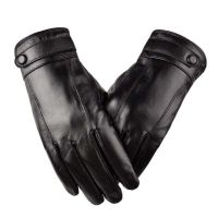 Mens leather gloves winter warm gloves touch screen thickened driving leather gloves