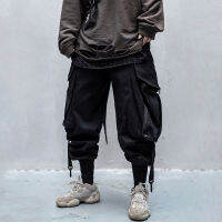 ญี่ปุ่น Streetwear กางเกงคาร์โก้สำหรับผู้ชายถุงขากว้าง Jogger สีดำ