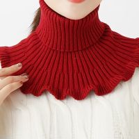 onlcicn Winter Scarf Womens Coldproof Warm Knitted Neck Scarf Womens Fake Collar Red Scarf