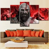 Gamer Wall Art: 5Pcs God Of War Kratos เกมผ้าใบงานศิลปะ,พิมพ์ความละเอียดสูงสำหรับตกแต่งบ้าน,เหมาะสำหรับตกแต่งห้องนั่งเล่น