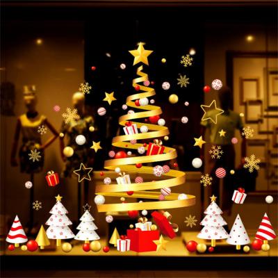 คริสต์มาสสติกเกอร์หน้าต่างต้นคริสต์มาสปีใหม่2023 D Ecals สำหรับประตูผนังหน้าต่างตกแต่งคริสต์มาสต้นไม้สติ๊กเกอร์เครื่องประดับบ้าน