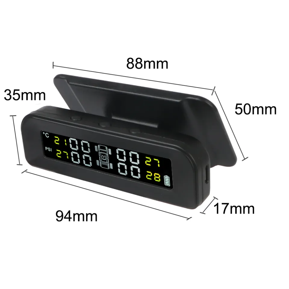 LCD Display Tire Pressure Monitoring System Auto Security Alarm With 4  External Sensors Smart Car Digital TMPS Solar Power