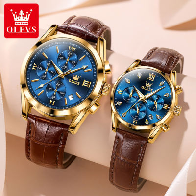 นาฬิกา Chronograph คู่ Olevs ซื้อ 1Take 1 กันน้ำเดิมนำเข้าไพลินกระจกกระจกมัลติฟังก์ชั่ปฏิทินเรืองแสงสบาย ๆ นาฬิกาของขวัญสำหรับคู่รัก