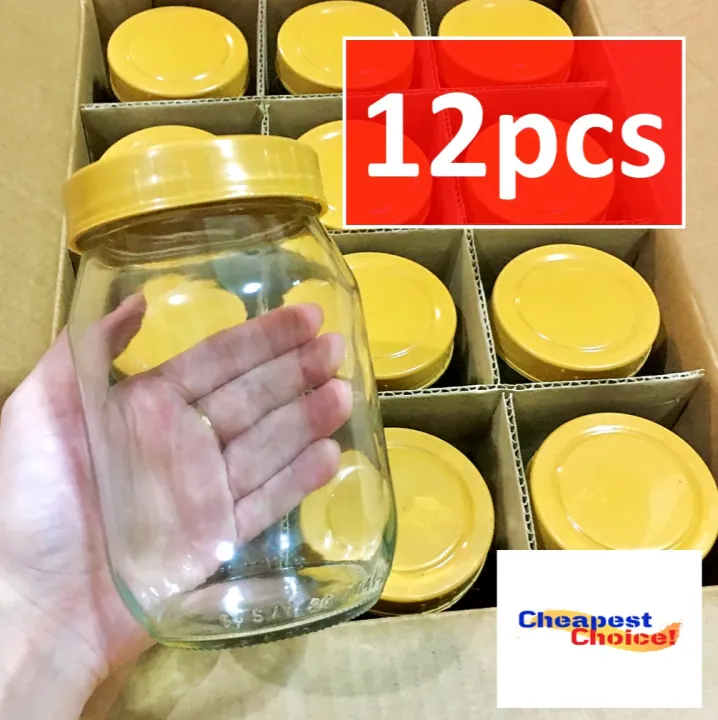 M7041 470mL 12pcs Glass Jar/Garapon with Yellow Cap and Free Plastic