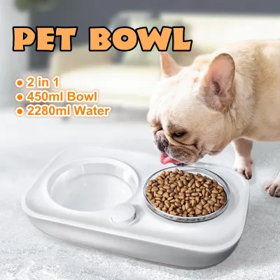 สถานีให้อาหารชามอาหารสุนัขคู่ ABS 2 In 1ขนาด2280มล. โซลูชันเครื่องป้อนอาหารชามใส่อาหารตู้กดน้ำอัตโนมัติสำหรับสุนัขและแมว