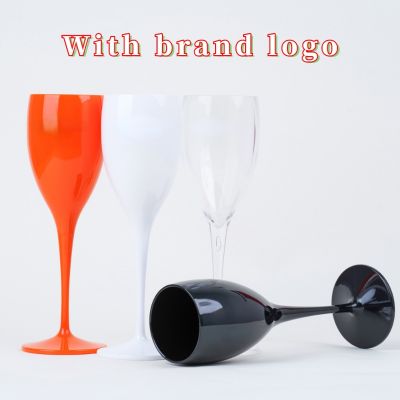 Brand Logo Champagne Flutes Glasses PP Plastic Wine Glasses Dishwasher-safe White Acrylic Champagne Glass Transparent Wine Glass