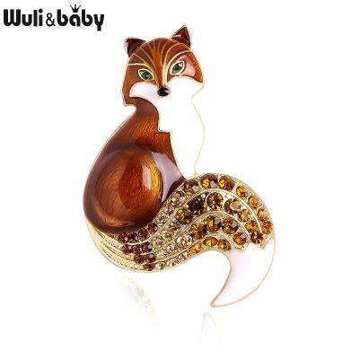 Wuli&amp;baby Rhinestone Enamel Fox Brooches For Women Animal Party Causal Brooch Pins Gifts