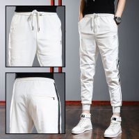 GISU MALL-Cool high-end brand ice silk pants for mens cropped casual pants, handsome and slim fitting sports pants