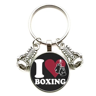 New Fashion Glass Cabochon Key Chain Boxing Gloves Pendant Boxing Lobster Clasp DIY Men and Women Car Keychain Gift Key Chains