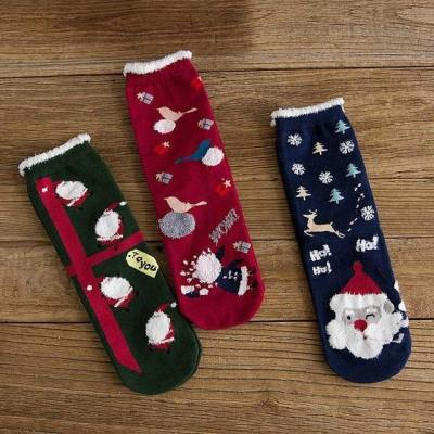 ถุงเท้าผ้าฝ้าย3คู่สำหรับผู้หญิง,ถุงเท้าสุขสันต์วันปีใหม่ลายซานตาคลอสการ์ตูนคริสต์มาสกล่องของขวัญระบายอากาศได้ดี