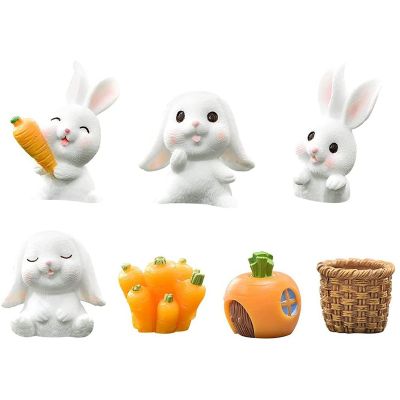 7Pcs Miniature Garden Figurines Rabbit Mini Animals Figurines DIY Crafts Ornament Mini Landscape Decor for Cake Toppers