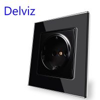 Delviz Tempered glass socket Household 16A electrical jack Square Black crystal panel AC 110V-250V EU standard Wall Power Socket Electrical Circuitry