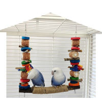 TH Parrot Colorful Hanging Perch Stand Corn Cob Wooden Block Standing Training Toys Bird Cage Accessories