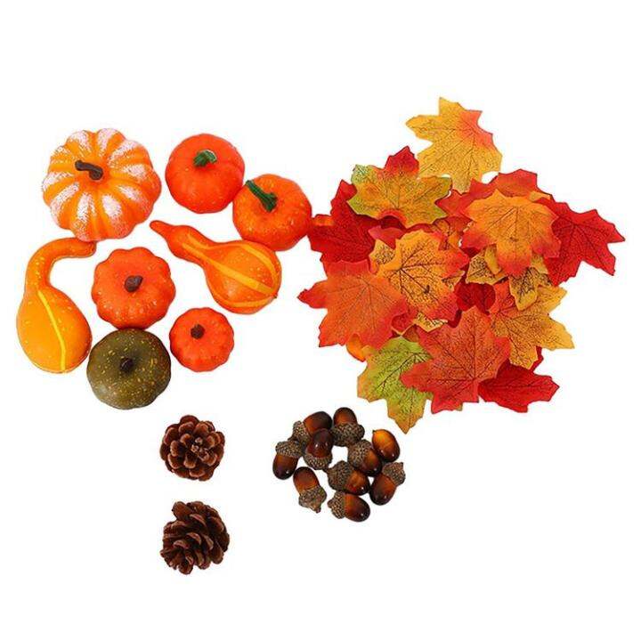 Artificial Pumpkins 50pcs Realistic Fake Pumpkin Autumn Leaves ...