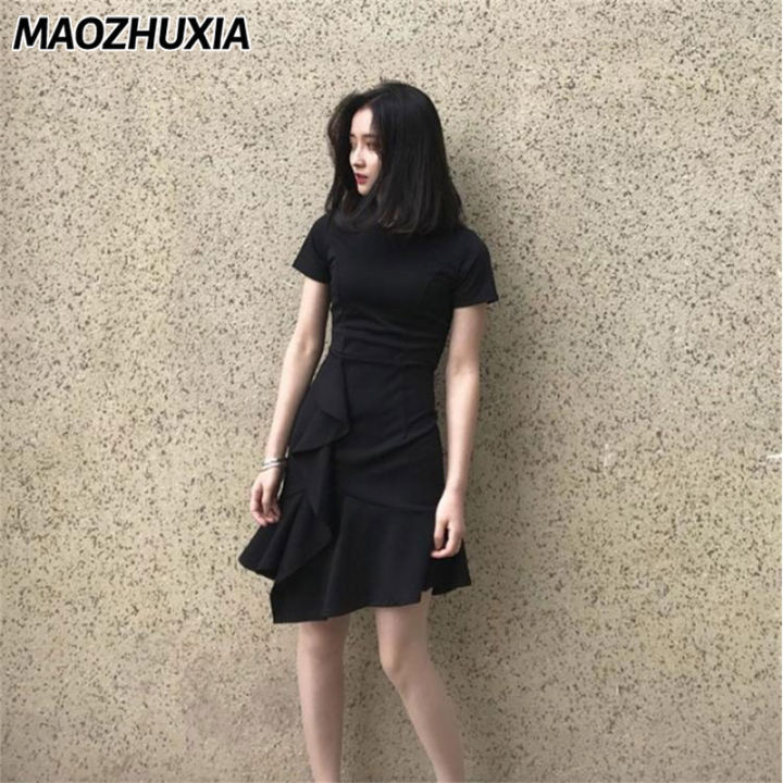 maozhuxia-hepburn-สไตล์แฟชั่นและบาง-fishtail-กระโปรงผู้หญิงแต่งตัวชุดสีดำเล็กๆน้อยๆ