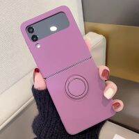 เคสซิลิโคนที่วางแหวนแม่เหล็กสำหรับ Samsung Galaxy Z Z Flip 3 5G ฝาปิดกันกระแทกมีขาตั้งบางเฉียบนิ่มอุปกรณ์เสริม Flip4