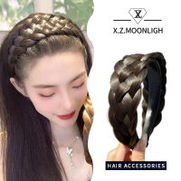 【 X.z. Moonligh】วิกผมถักเปียแบบกว้างที่คาดผมผ้าโพกศีรษะแฟชั่นที่คาดผมแฮนด์เมดยางรัดผมสูงทำด้วยมือเครื่องประดับผมปิดด้านบนของเส้นผม