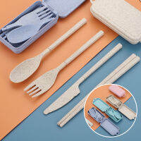 4 Pack Collapsible Travel Utensil Set With Case, Wheat Straw Reusable Tableware,ช้อนส้อมแบบพกพาสำหรับผู้ใหญ่ Travel Picnic Camping หรือ Birthday Use