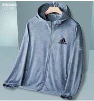 ADIDASeˉ    แจ็คเก็ตเบาสบายเสื้อผ้าป้องกันแสงแดดในฤดูร้อนสำหรับเสื้อแขนยาวผู้ชายเสื้อคลุมมีหมวก