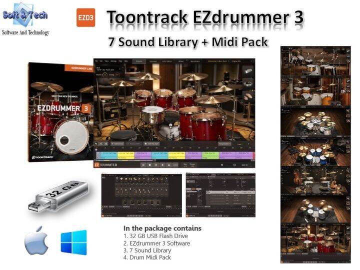 Toontrack EZdrummer 3 + 7 Sound Library + Midi Pack Lazada.co.th