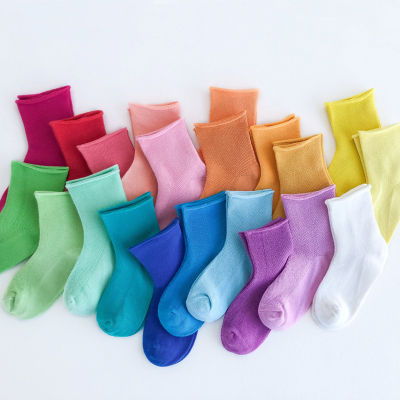 ถุงเท้ายาวจับสีลูกอมกันลื่นถุงเท้าทรงท่อสั้นสำหรับเด็กวัยหัดเดินระบายอากาศได้ดีถุงเท้ายาว