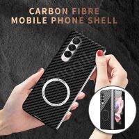 Case สำหรับ Samsung Galaxy Fold4 Fold3 Fold2พับ4 3 2 5กรัมคาร์บอนไฟเบอร์แบบฮาร์ดอัลตร้าบางโทรศัพท์ปลอกปกหลังกันกระแทกสนับสนุนแม่เหล็ก