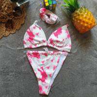 ? SHEIN BIKINI ชุดว่ายน้ำแฟชั่น ชุดว่ายน้ำสีชมพูขาว พร้อมส่งจากไทย PINK SIZE S L