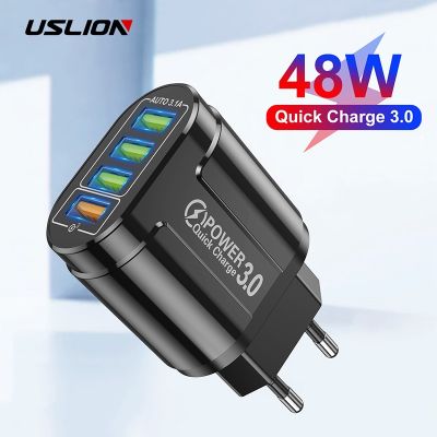 USLION 48W เครื่องชาร์จ USB 4พอร์ต USB 3.0 EU/US ชาร์จได้เร็วเครื่องชาร์จติดผนังชาร์จโทรศัพท์มือถือ Xiaomi อะแดปเตอร์สำหรับ Samsung