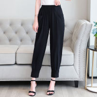 Summer Womens Pants Harajuku Korean Style Woman Trousers Elastic Waist Wide Leg Pant Bottoms Vintage Basic Summer Black Black