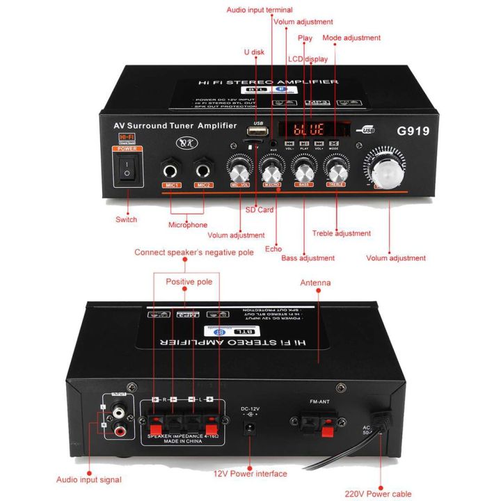 bangkok-จุด-g919-เครื่องขยายเสียงรถยนต์-220v-dc-12v-เครื่องขยายเสียงมินิบลูทู-ธ-แบบพกพาเครื่องขยายเสียงไฮไฟเอาต์พุตรีโมทคอนโทรล-800w