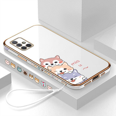 (คลังสินค้าพร้อม) เคสมือถือปลอกสำหรับ Samsung Galaxy A71พร้อมฟรีสายคล้อง + การ์ตูนสุนัขชุบขอบสี่เหลี่ยมฝาหลังนิ่ม