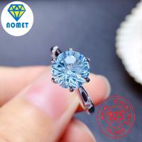 925เงิน5กะรัต Newchrysanite เพชรสีฟ้า Moissanite ผู้หญิง OpenRing