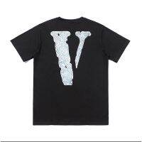 แฟชั่น Vlone X Pop Smoke The Woo เสื้อยืดลําลองสําหรับผู้ชายผู้หญิงแขนสั้นคอก ลม