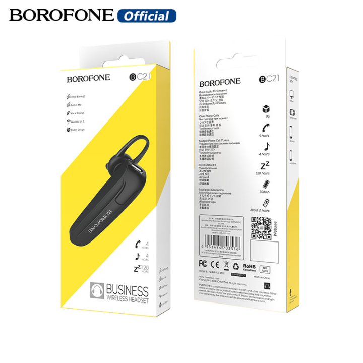 borofone-bc21หูฟังบลูทูธนักธุรกิจหูฟังไร้สายรถบลูทูธ-v4-2โทรศัพท์แฮนด์ฟรี-mic-เพลงโทรสำหรับ-iphone-xiaomi-samsung