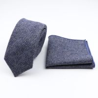 High Quality Wool Tie Pocket Square Set Skinny Ties Handkerchief Suit Narrow Solid Color Slim Striped Necktie Accessories