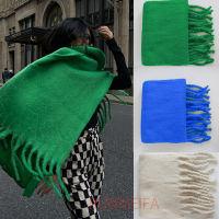 2022 Luxury Cashmere Bright Green Women Solid Scarf Winter Shawl and Wrap Bandana Pashmina Tassel Female Foulard Thick Blanket2023