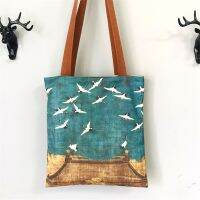 Shopping Bag Chinese Paint Birds Word Prints Cultured Canvas Bag Hasp Closure Cotton Lining Unisex Shoulder bag 34x37cm Unique