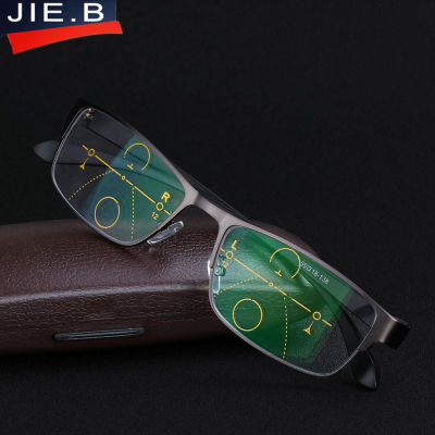JIE.B New Mens Titanium Alloy resin Progressive lenses Reading Glasses men Fashion Square Classic Multifocal Glasses for Men