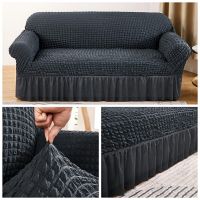 1234 Seater Ruffled Seersucker Sofa Cover for Living Room Thick Elastic Solid Stretch Couch Slipcovers Sofa Armchair Covers