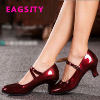 Patent leather Mary Jane women kitten heel shoes Latin jazz waltz dancing ladies dress shoes 5.5 cm heel silver wine red