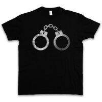 HANDCUFFS เสื้อยืดอาชญากรนักเลงตำรวจ Cuffs ทาสโกธิคพังก์คุก